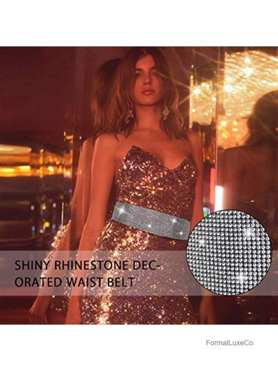 Faux Leather Rhinestone Stretch Belt No Buckle Dress Belt main image 3